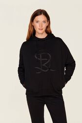 Women Cotton Jersey Hoodie Black details view 1