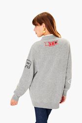 SR Iconic Symbols Cardigan Grey back worn view