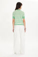 Striped short-sleeved crew-neck sweater Striped anise/white back worn view