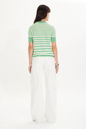 Striped short-sleeved crew-neck sweater Striped anise/white back worn view