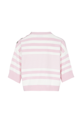 Short-sleeved crew-neck marinière sweater Pink white back view