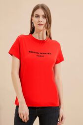 Women Sonia Rykiel logo T-shirt Red front worn view