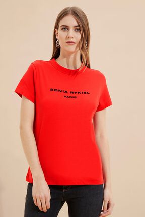 Women Sonia Rykiel logo T-shirt Red front worn view