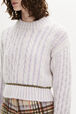 Alpaca Wool Cable Knit Crew-Neck Sweater Lilac details view 2