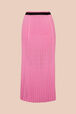 Women Ribbed Knit Long Skirt Pink back view