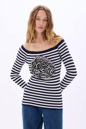 Striped floral sweater Striped white/blue details view 1