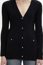 Long-Sleeved V-Neck Cardigan Black details view 2
