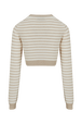 Top court manches longues bicolore femme Raye ecru/beige vue de dos