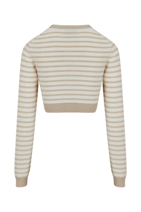 Women Two-Colour Long-Sleeve Crop Top Striped ecru/beige back view