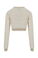 Women Two-Colour Long-Sleeve Crop Top Striped ecru/beige back view