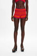 Women Two-Colour Openwork Striped Shorts Striped fuchsia/coral details view 1