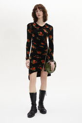 Robe courte asymétrique en jacquard de velours Orange vue portée de face