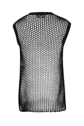 Women Striped Openwork Lace Tank Top Black back view