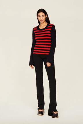 Pullover Jane Birkin femme Raye noir/rouge vue portée de face