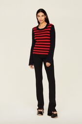 Women Jane Birkin Sweater Black/red front worn view