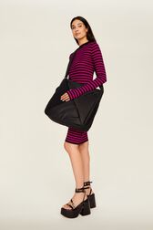 Women Rib Sock Knit Striped Maxi Dress Black/fuchsia details view 3