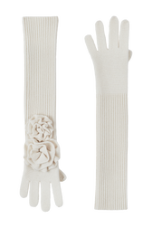Gants laine fleur en relief femme Ecru vue de face