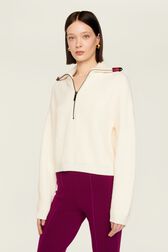 Pull col camionneur laine cachemire côtelé femme Ecru vue de détail 2
