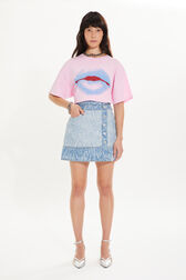 Zebra denim mini skirt Blue front worn view