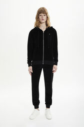 Women Velvet Hoodie Black front worn view
