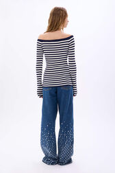 Striped floral sweater Striped white/blue back worn view