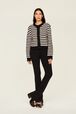 Women Big Poor Boy Striped Cardigan Black/white front worn view