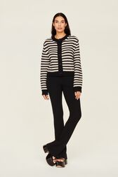 Cardigan Big Poor Boy rayé femme Raye noir/blanc vue portée de face