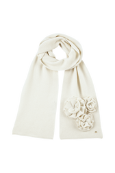 Écharpe laine fleur en relief femme Ecru vue de dos
