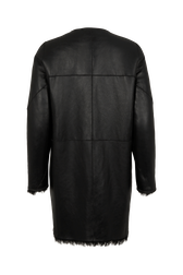 Shearling and Leather Straight-Cut Reversible Coat Black back view