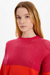 Women Two-Tone Fishnet Crop Top Striped fuchsia/coral details view 2