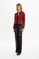 Women Poorboy knitted striped cardigan Striped black/coral details view 1
