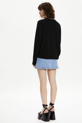 Women Rhinestone Print Sweater Black back worn view
