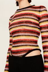 Women Striped Fluffy Bodysuit Multico crea details view 6