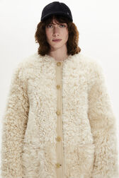 Shearling and Leather Straight-Cut Reversible Coat Ecru details view 2