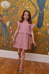 Striped Girl Short Dress Red/white front worn view