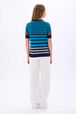Pull rayé col rond à manches courtes Rayures bleu/silver vue portée de dos