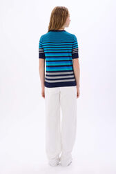 Pull rayé col rond à manches courtes Rayures bleu/silver vue portée de dos
