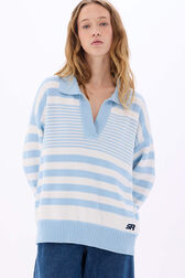 Striped cotton sailor sweater White/skyblue stripe details view 2