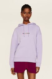 Sweat à capuche multicolore signature femme Lilas vue portée de face