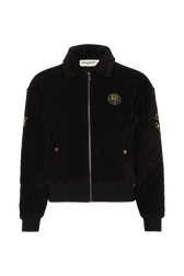 Quilted velvet bomber jacket Black front view