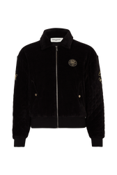 Quilted velvet bomber jacket Black front view