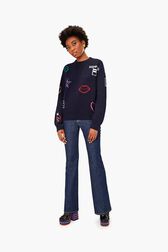 SR Iconic Symbols Sweater Black/blue front worn view