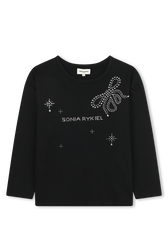 Rhinestone long sleeve top Black front view