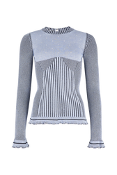 Ribbed knit sweater Blue front view