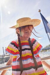 French Embroidery Striped Girl Dress Multico front worn view