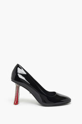 Black Patent Leather Pumps With Rhinestone Heels Black front view