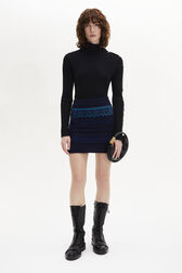 Fair Isle Print Wool Knit Mini Skirt Blue front worn view