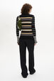 Striped Wool Knit Crew-Neck Sweater Black/ecru back worn view
