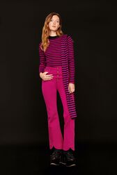 Echarpe laine Poor Boy rayée femme Raye noir/fuchsia vue portée de face