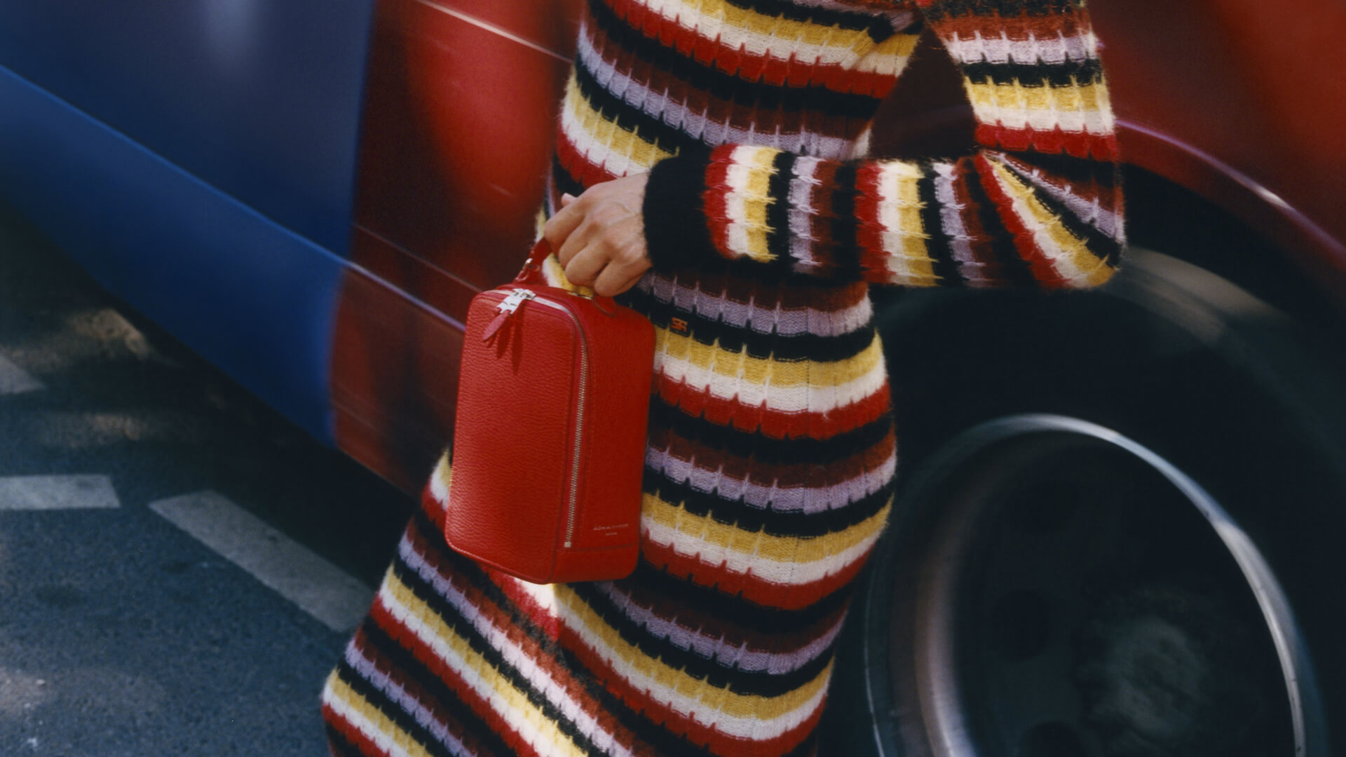Red leather handbag for women